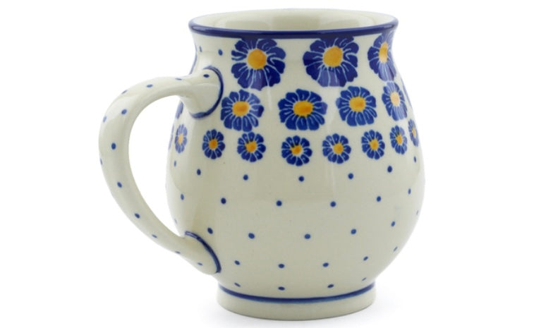 Ceramika Artystyczna Polish Pottery, Blue Zinnia, Bubble Mug