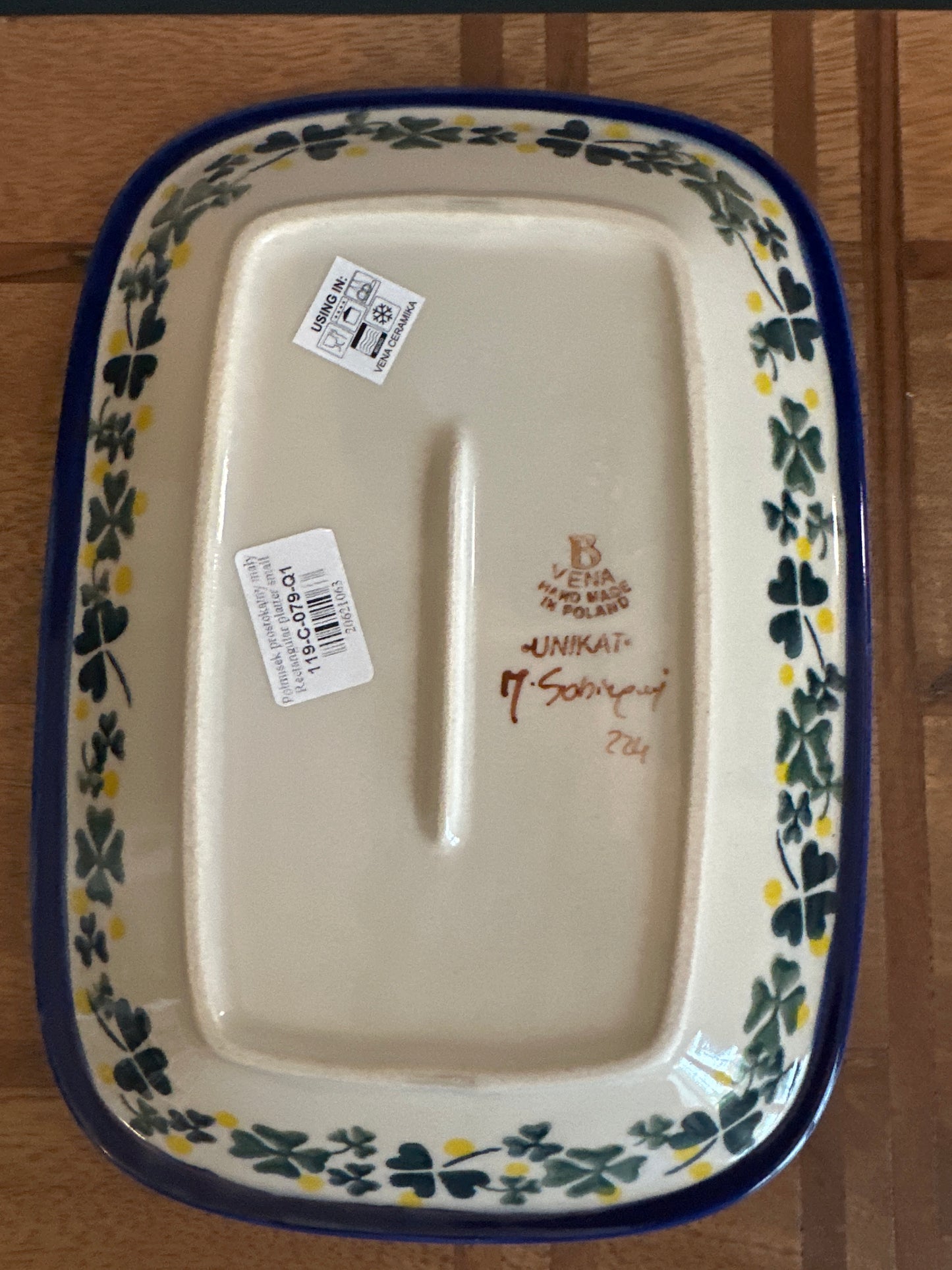 Vena Polish Pottery Large Rectangular Platter, Lucky Shamrock