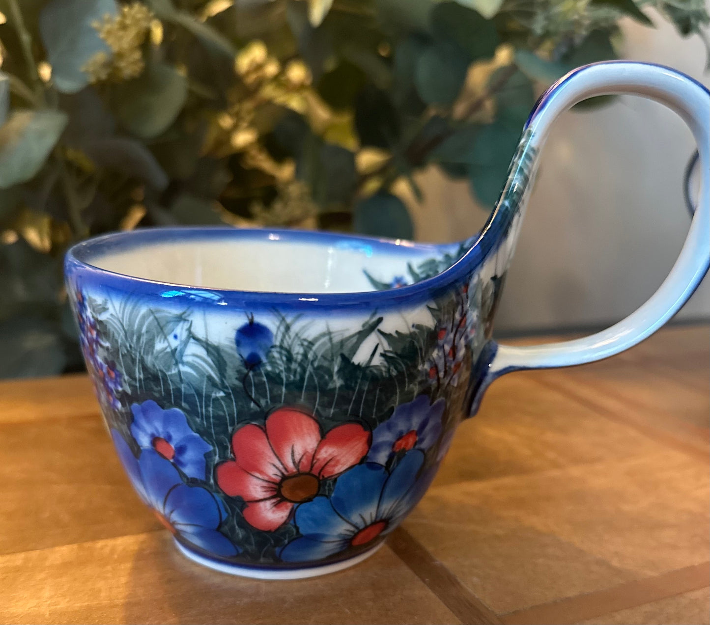 Kalich Polish Pottery, Art Level 2, Multicolor Poppies Soup Loop Mug/Bowl