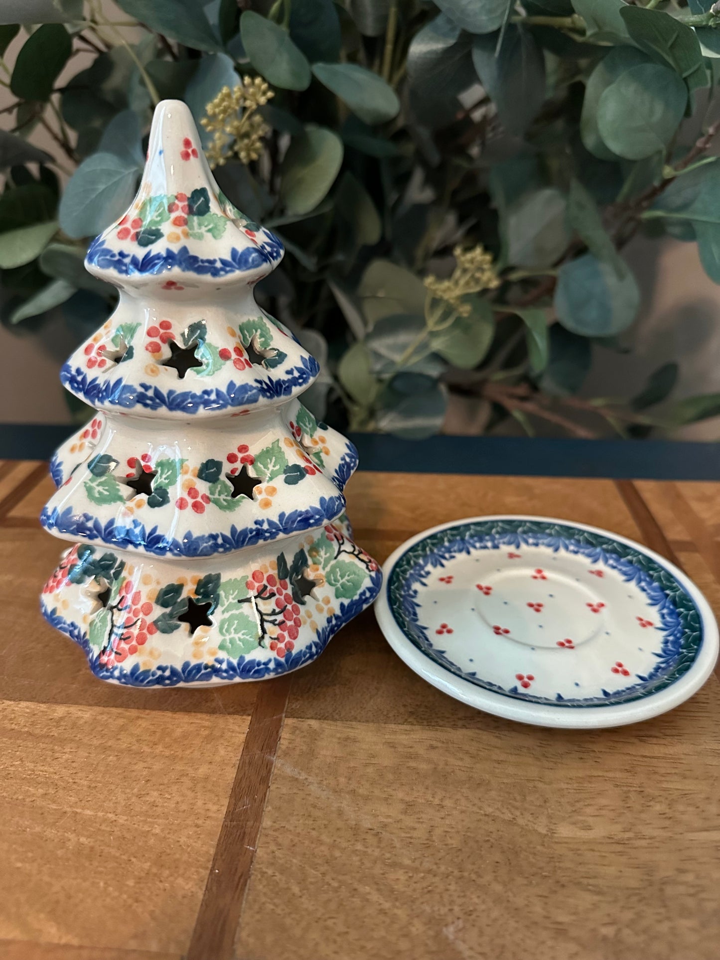 Ceramika Artystyczna Polish Pottery, Berry Branches, 7" Luminary Tree