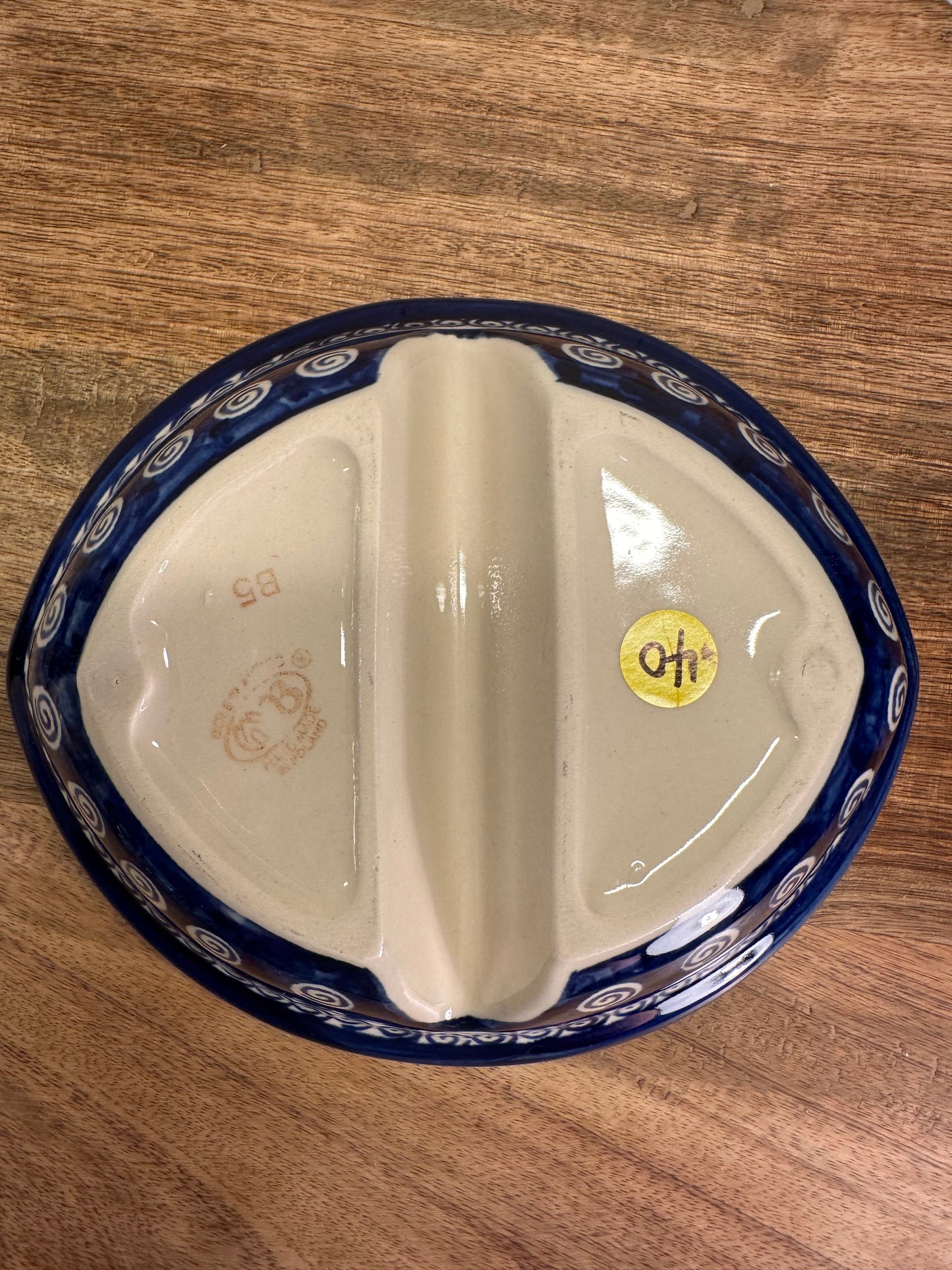 Zaklady Polish Pottery, Traditional Swirls Pattern, Divided Dish, Preowned
