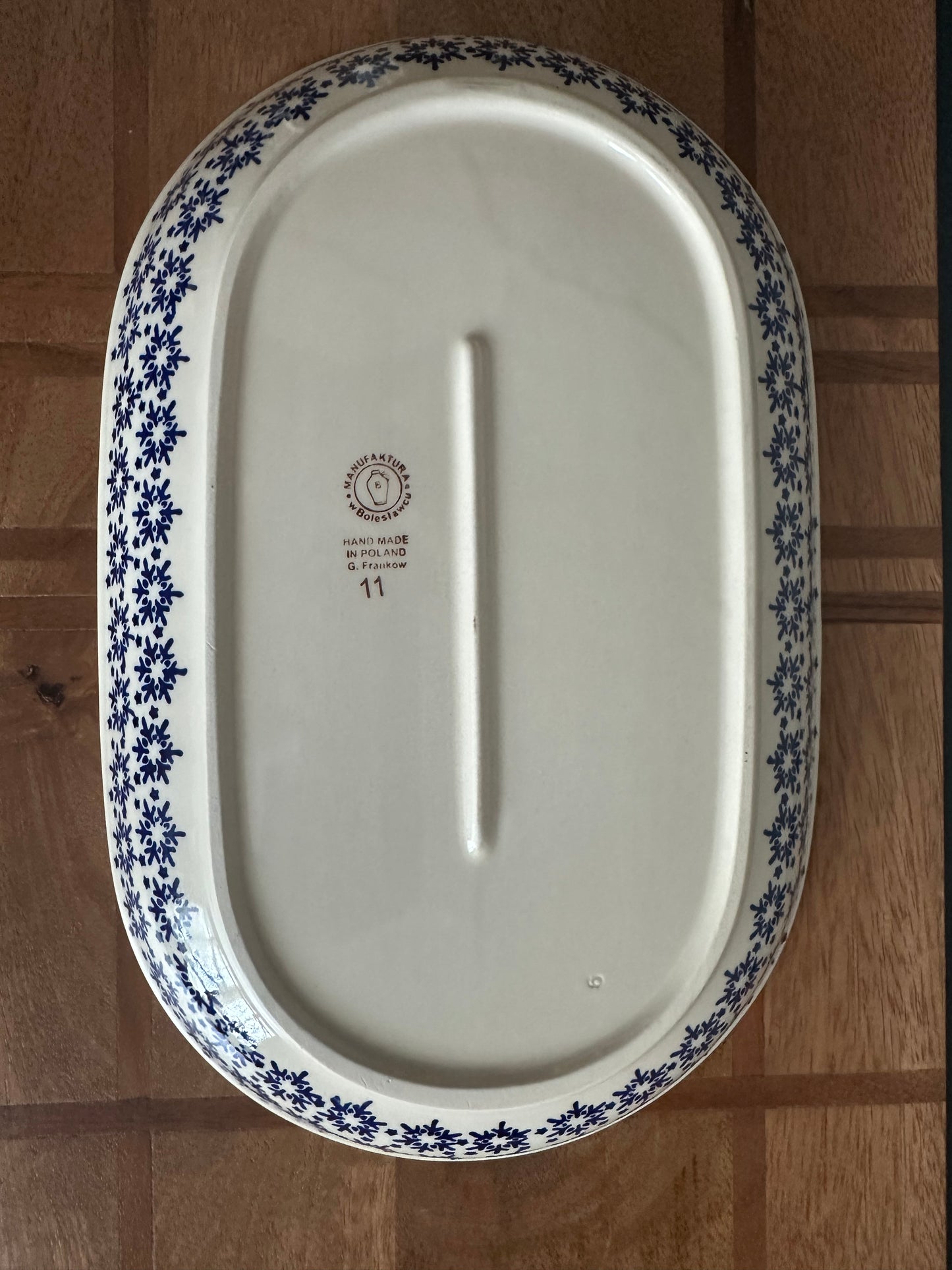 Preowned- Manufaktura Polish Pottery Christmas, Winter, Reindeer, Snowflakes & Trees Oblong, Serving Platter