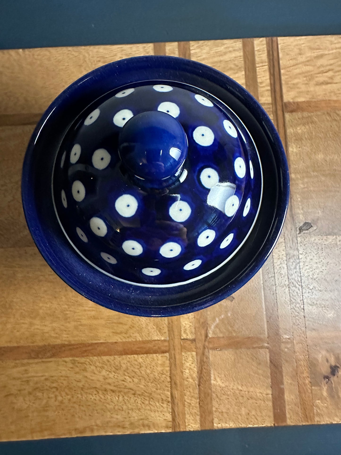 Ceramika Artystyczna Polish Pottery, Traditional Pattern, Owls Eye Lidded Canister