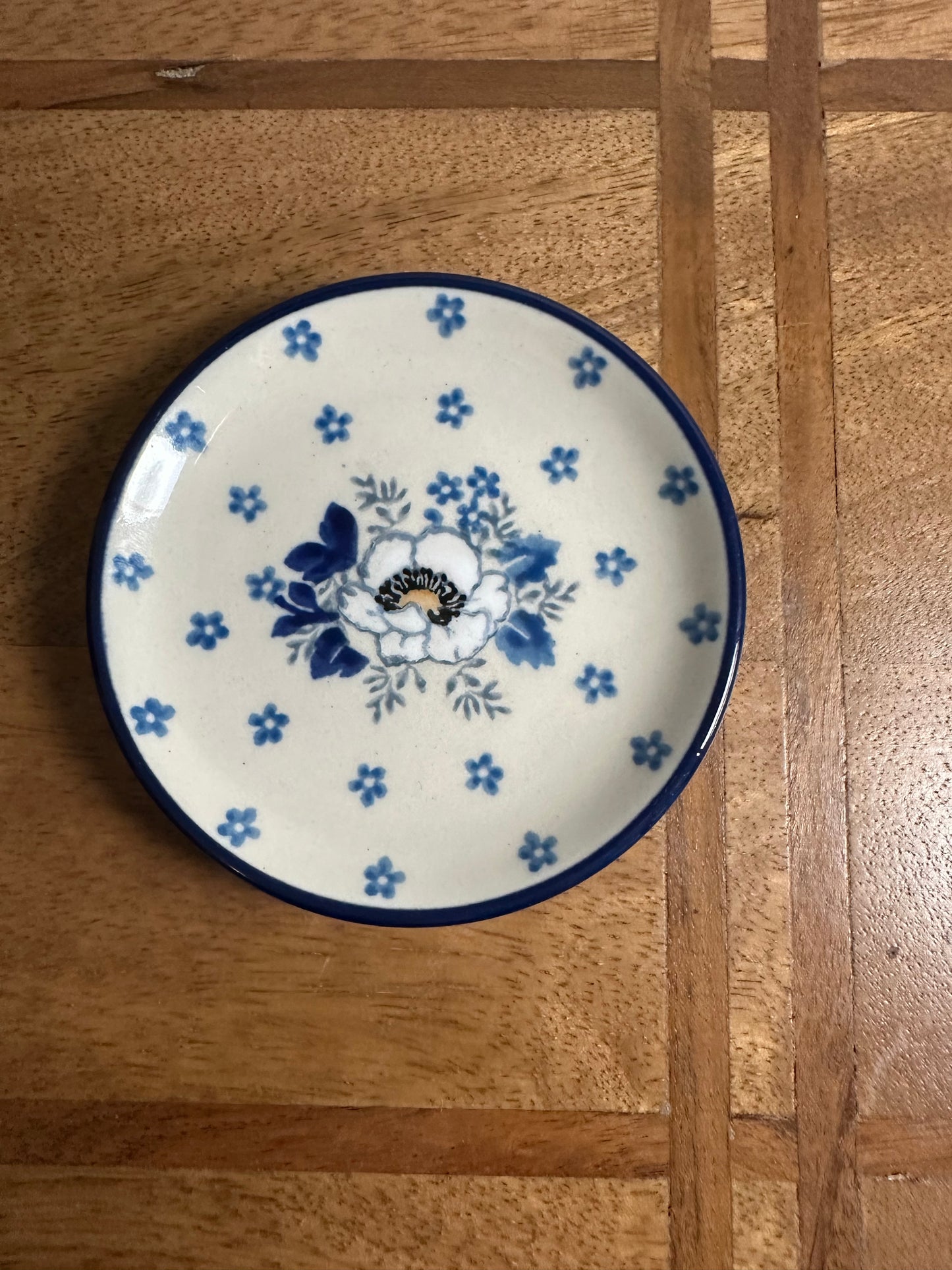 Ceramika Artystyczna Polish Pottery, Blue Cherry Coaster