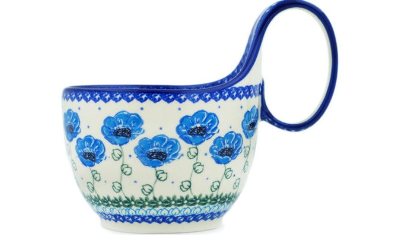 Ceramika Artystyczna Polish Pottery, Unikat Morning Poppies, Loop Soup Mug/Bowl