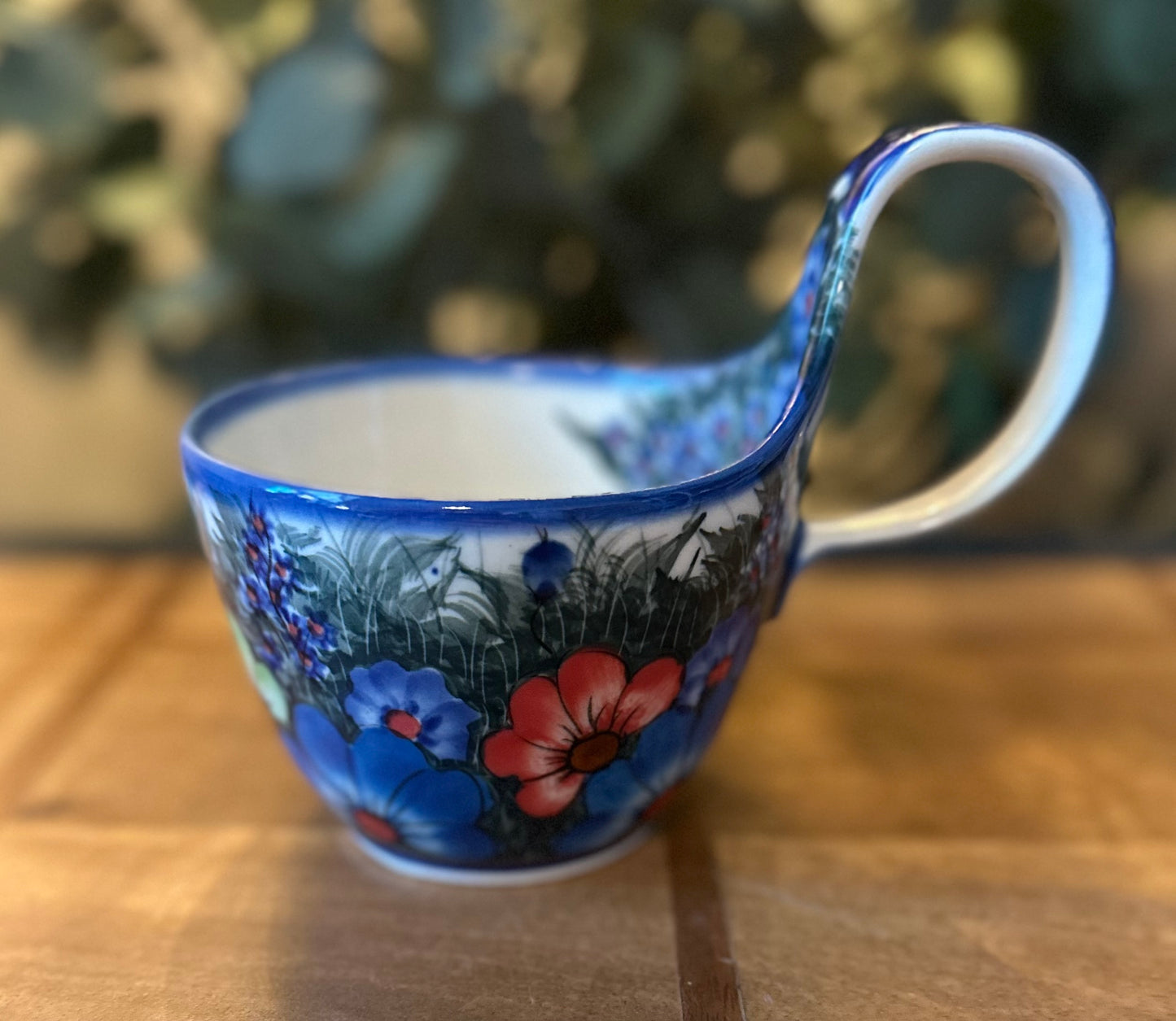 Kalich Polish Pottery, Art Level 2, Multicolor Poppies Soup Loop Mug/Bowl