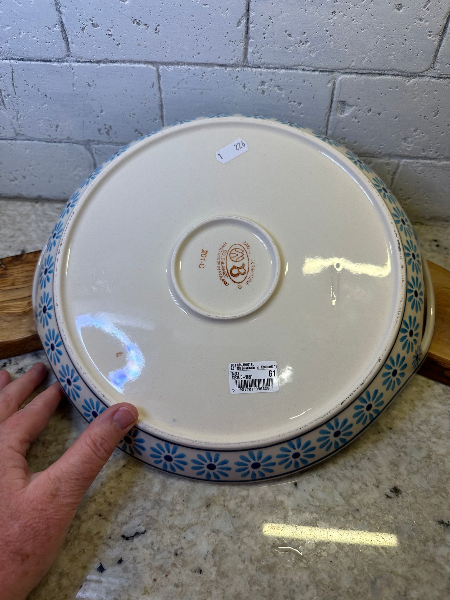 Zaklady Polish Pottery, Blue Daisy Delight, Baker/Serving Tray with Handles