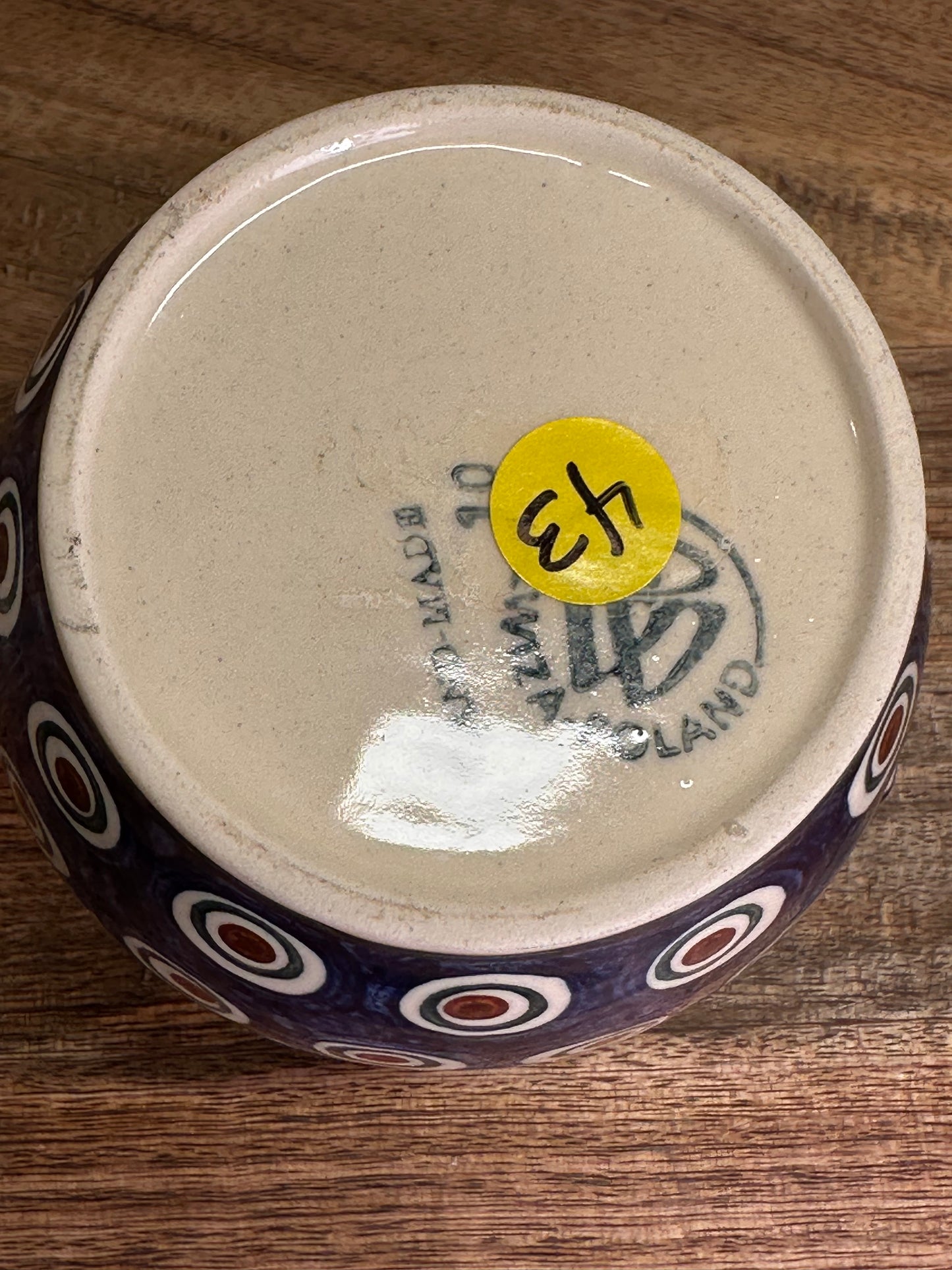 Wiza Polish Pottery, Traditional Peacock Leaves, Covered, Handled Container, Preowned