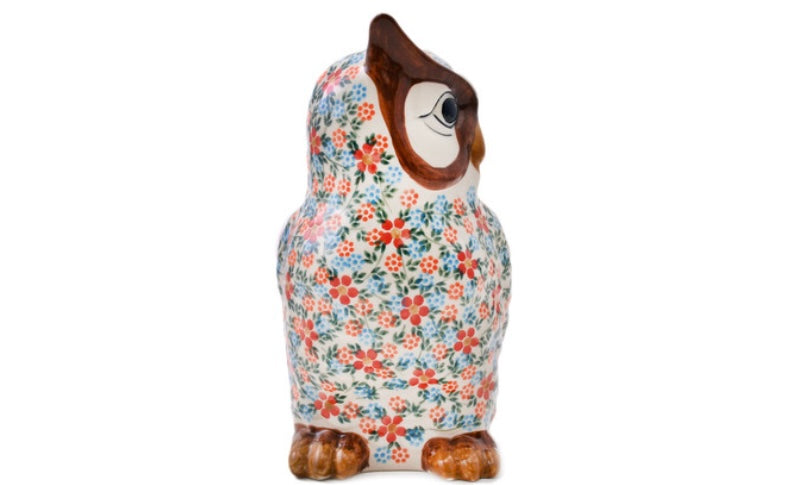 Andy Polish Pottery, Floral Frenzy, Owl Figurine, 9"