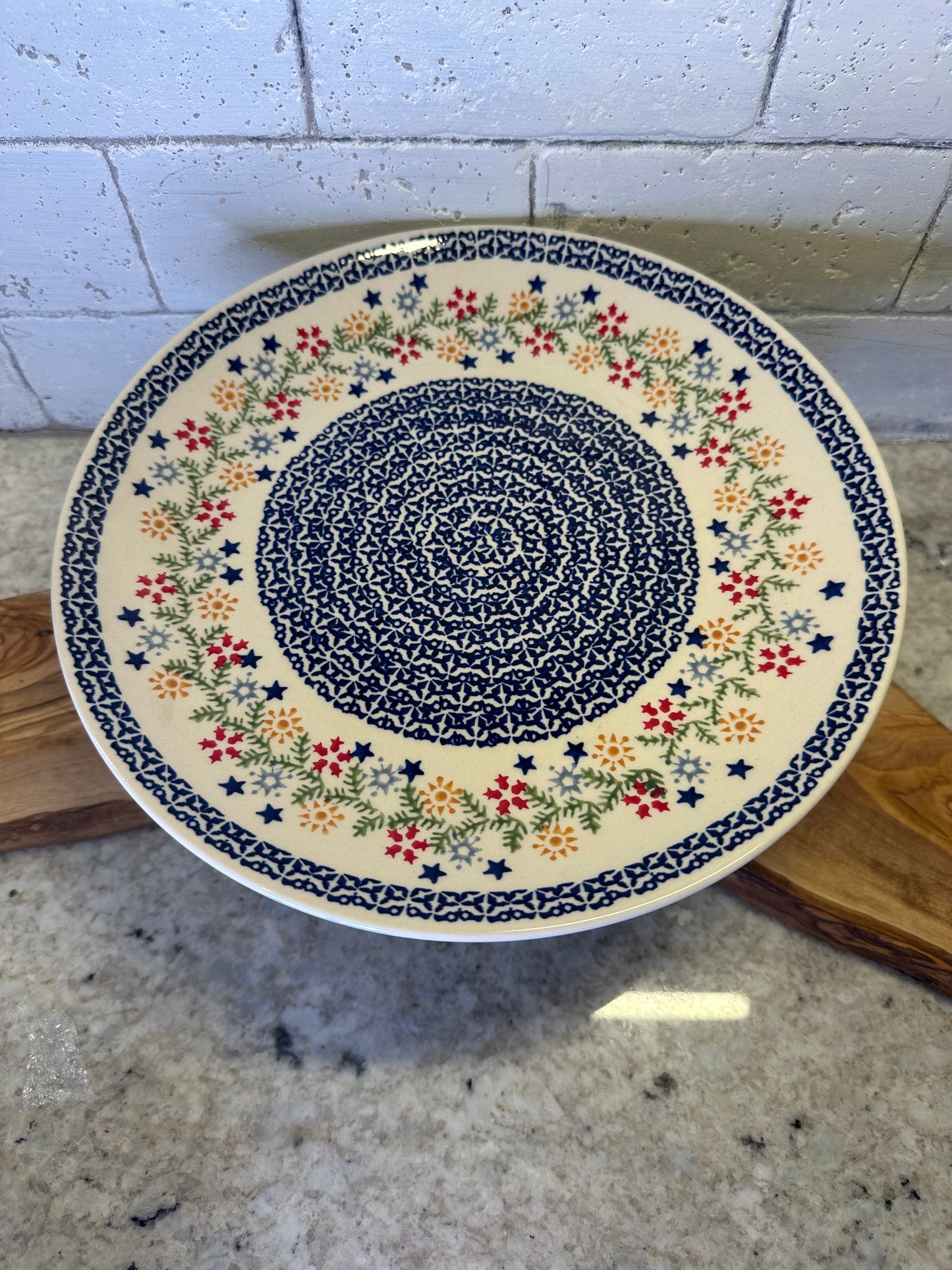 Manufaktura Polish Pottery, Holiday Stars and Garland, Cake Pedestal/Server, Preowned