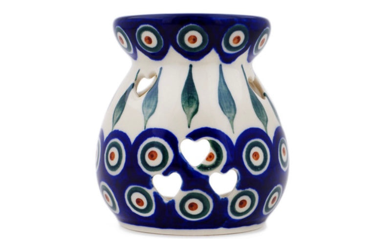 Ceramika Artystyczna Polish Pottery, Traditional Peacock Leaves, Aroma Oil Burner Lamp