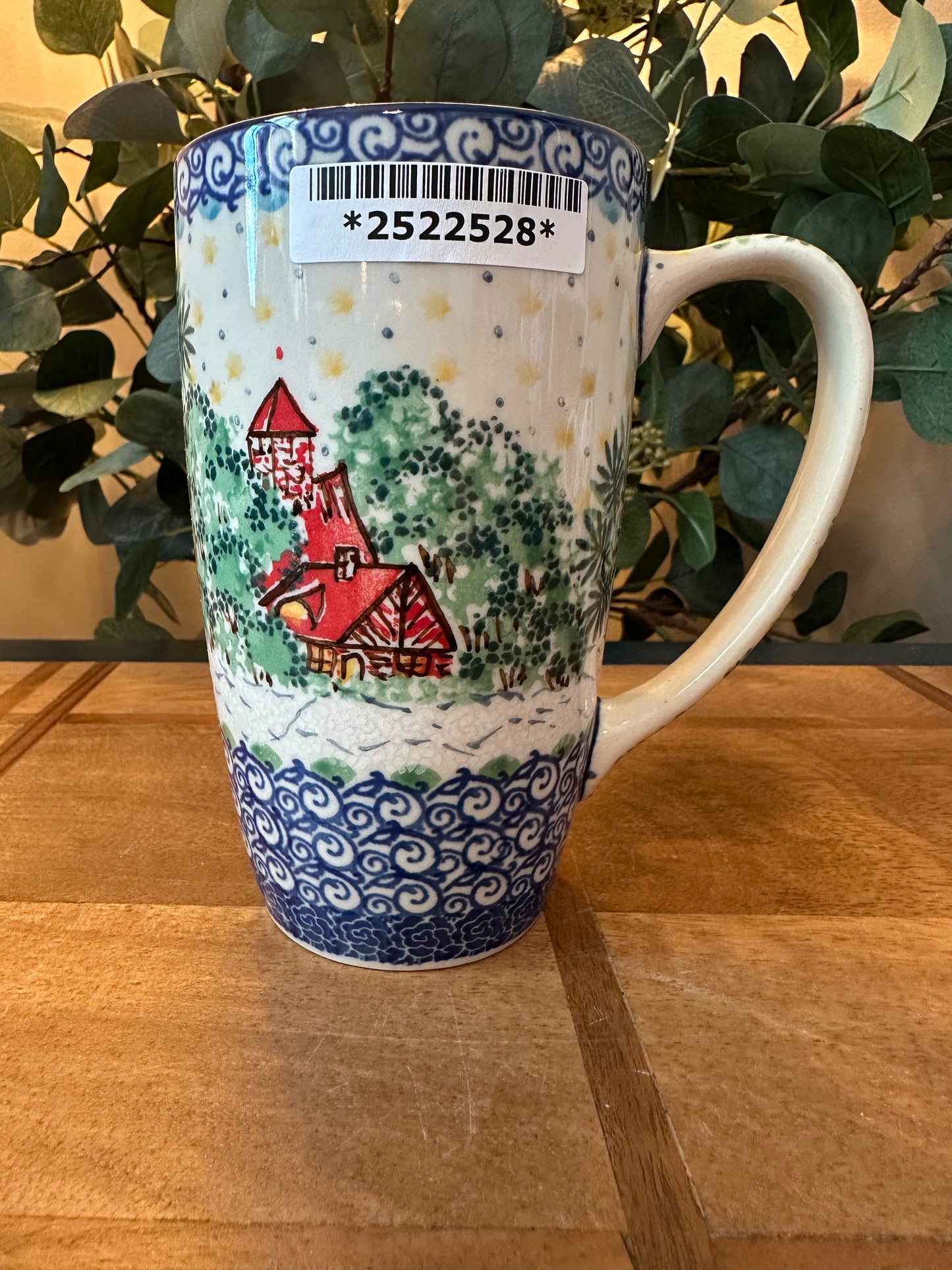 Ceramika Artystyczna Polish Pottery, Unikat Cozy Bullfinch, Latte Mug