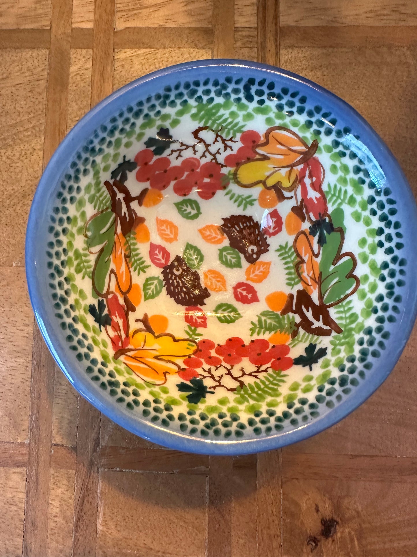 Galia Polish Pottery. Maple Forest & Hedgehog, Medium Pedestal Bowl