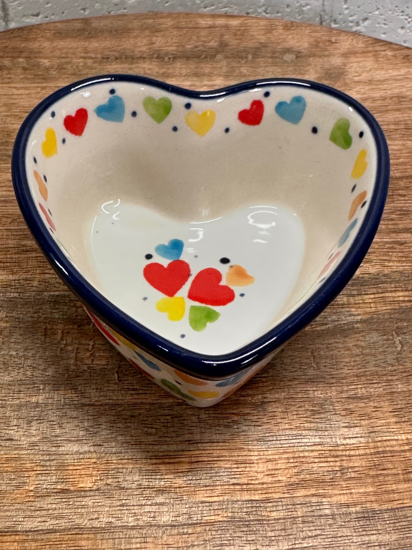 Ceramika Artystyczna Polish Pottery, Unikat 4833, Colored Hearts, Heart Shaped Bowl