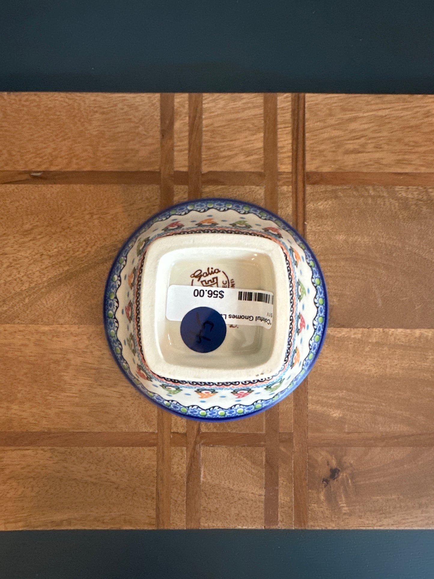 Galia Polish Pottery Colorful Gnomes Large Pedestal Bowl