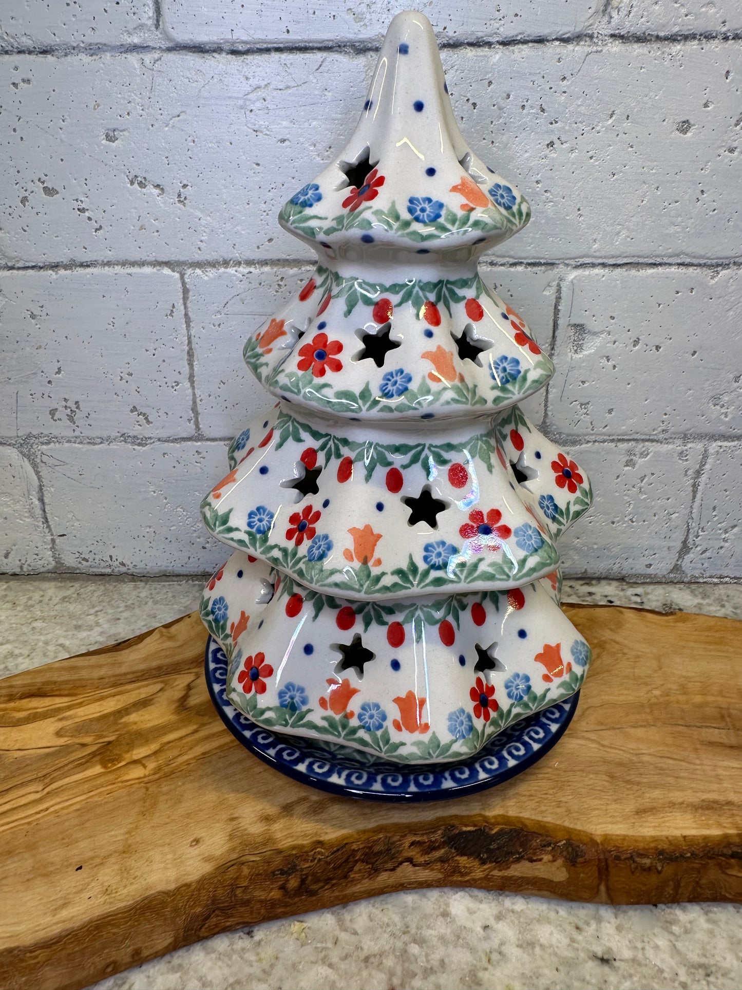 Ceramika Artystyczna Polish Pottery, Babcia's Garden, Christmas Tree Luminary 8"