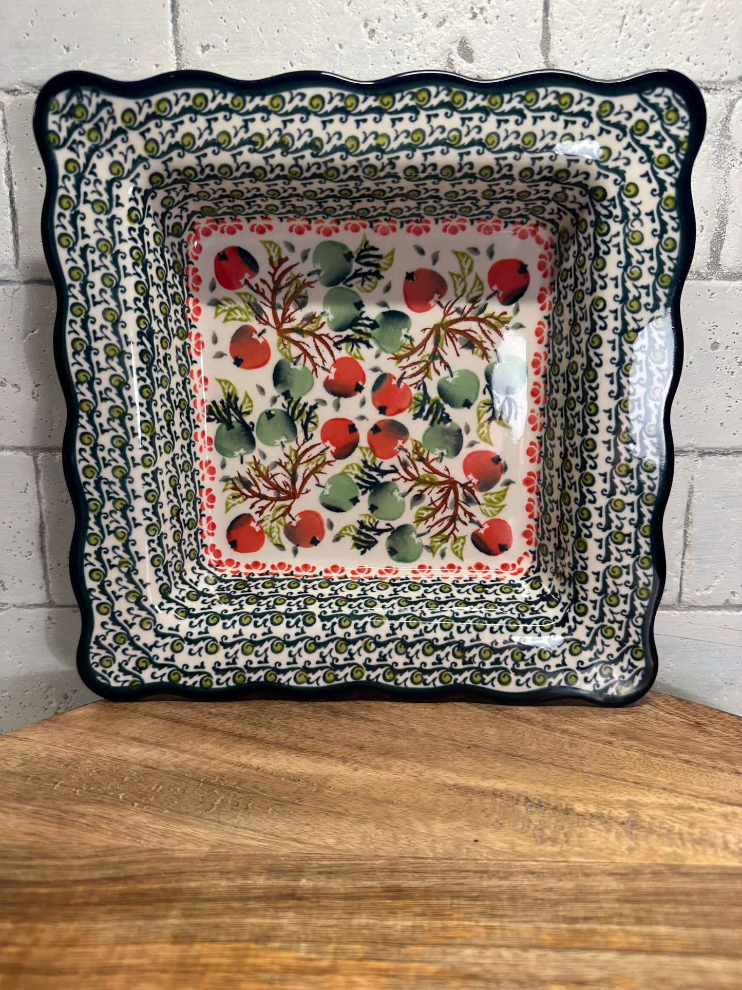 Ceramika Artystyczna Polish Pottery, Ruffled Square Lipped Salad Server/Baker
