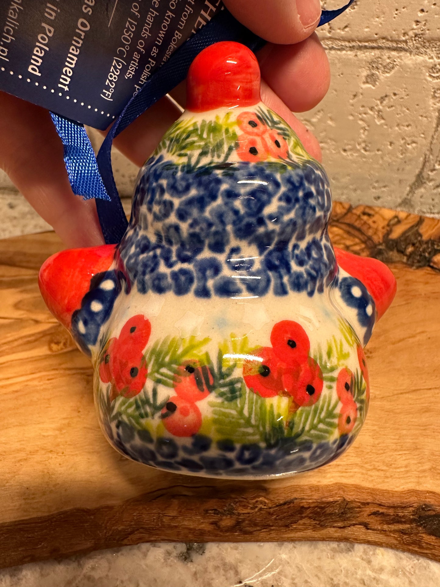 Kalich Polish Pottery, Art Level, Holly Berries, Snowman Ornament