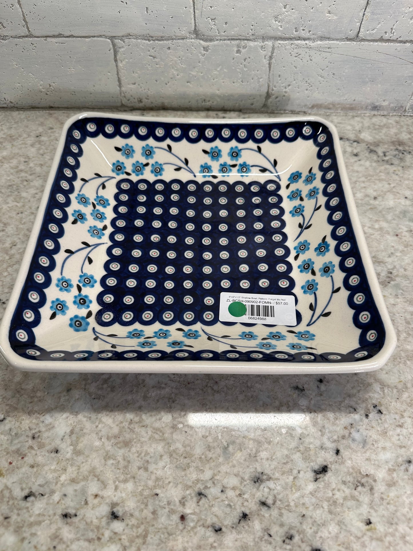 Zaklady Polish Pottery, Forget Me Not, Shallow Square Bowl
