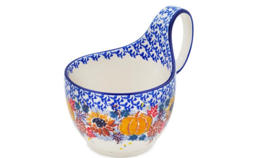 Ceramika Artystyczna Polish Pottery, Autumn Falling Leaves, Loop Mug/Bowl