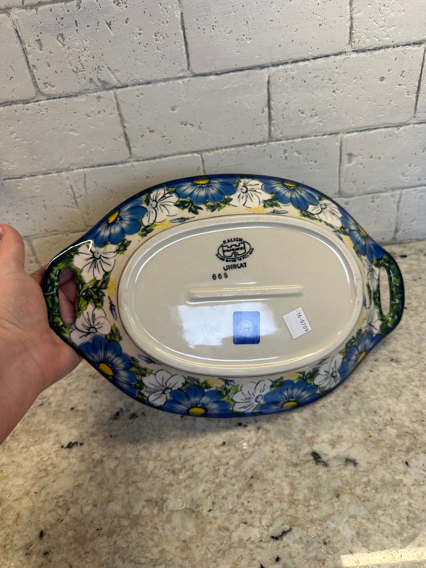Kalich, Art Level, Blue/White/Yellow Floral, Bread Platter/Bowl with Handles