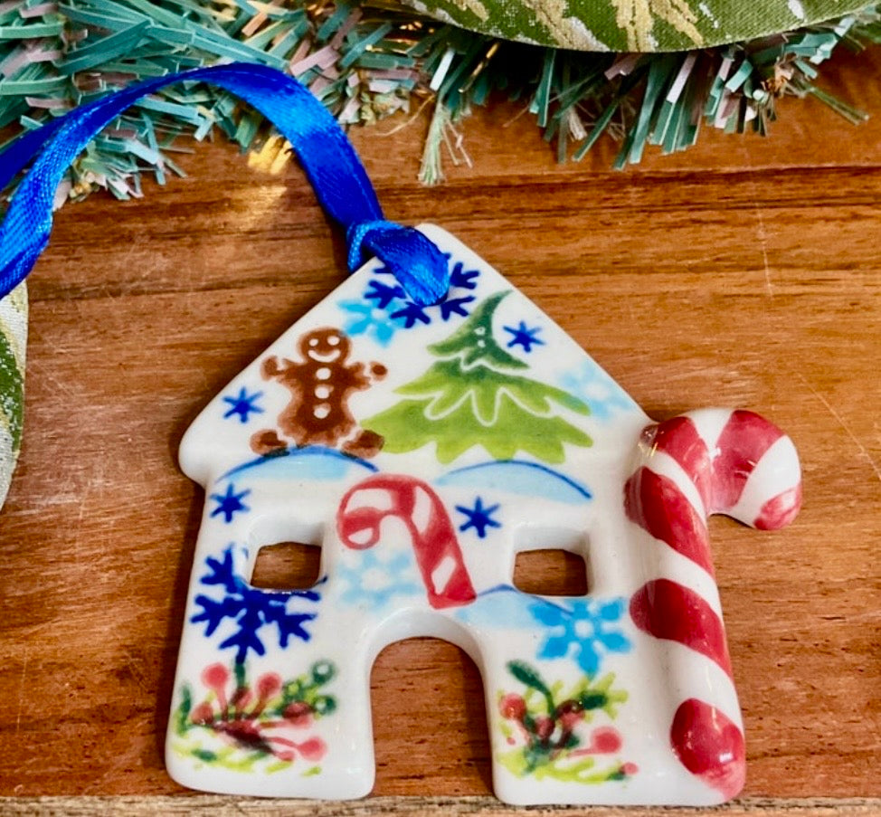 Vena, Gingerbread Flat House Ornament Candycane