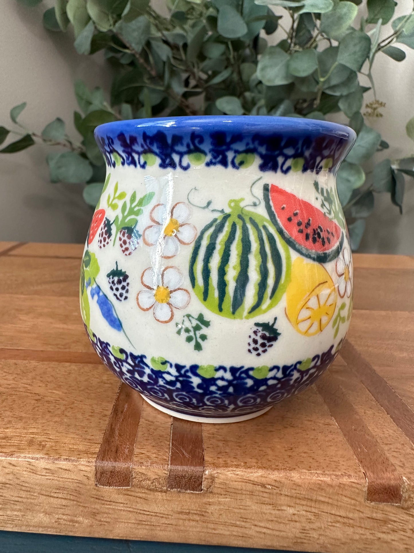 Kalich Polish Pottery, Unikat, Art Level 1, Festive Flowers & Fruits, 12 oz Bubble Mug