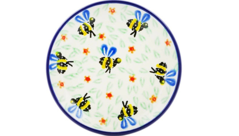 Ceramika Artystyczna Polish Pottery,Honey Bee Mini Plate/Coaster
