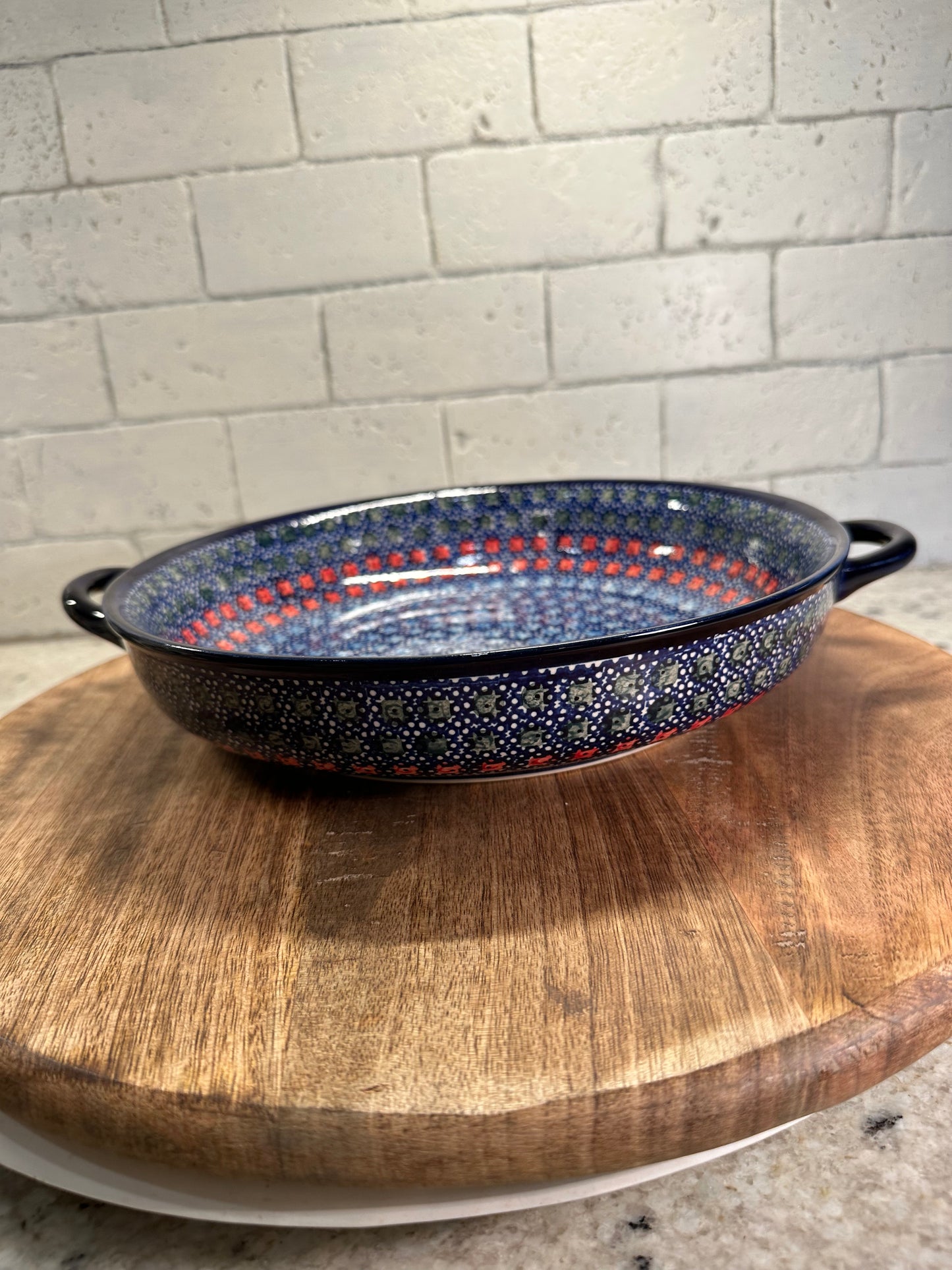 Millena Polish Pottery, Artist Basia, Large Handled Baker