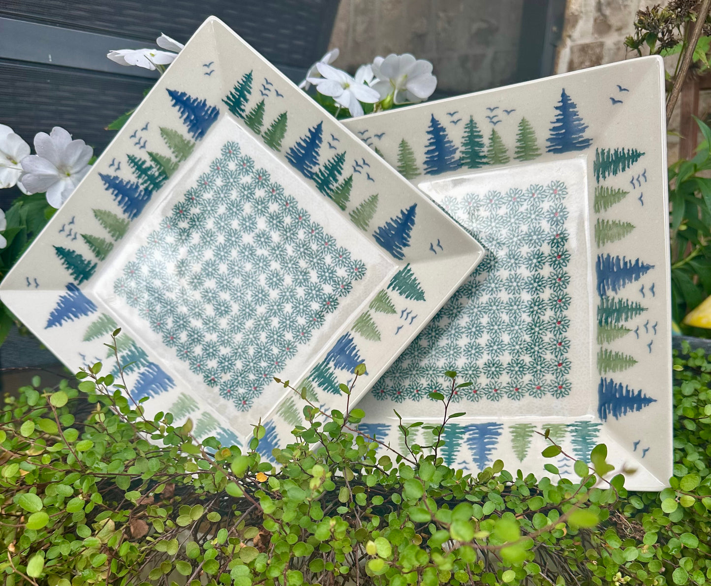 Manufaktura Polish Pottery, Unikat Pine Forest, Square Dinner Plate