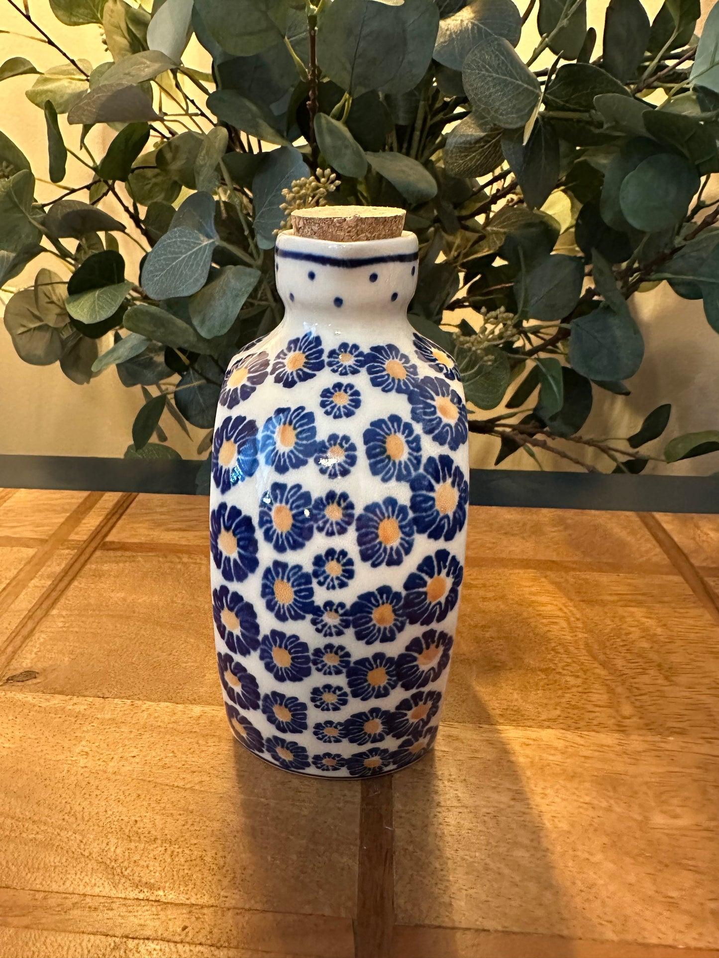 Ceramika Artystyczna Polish Pottery, Blue Zinnia, Bottle