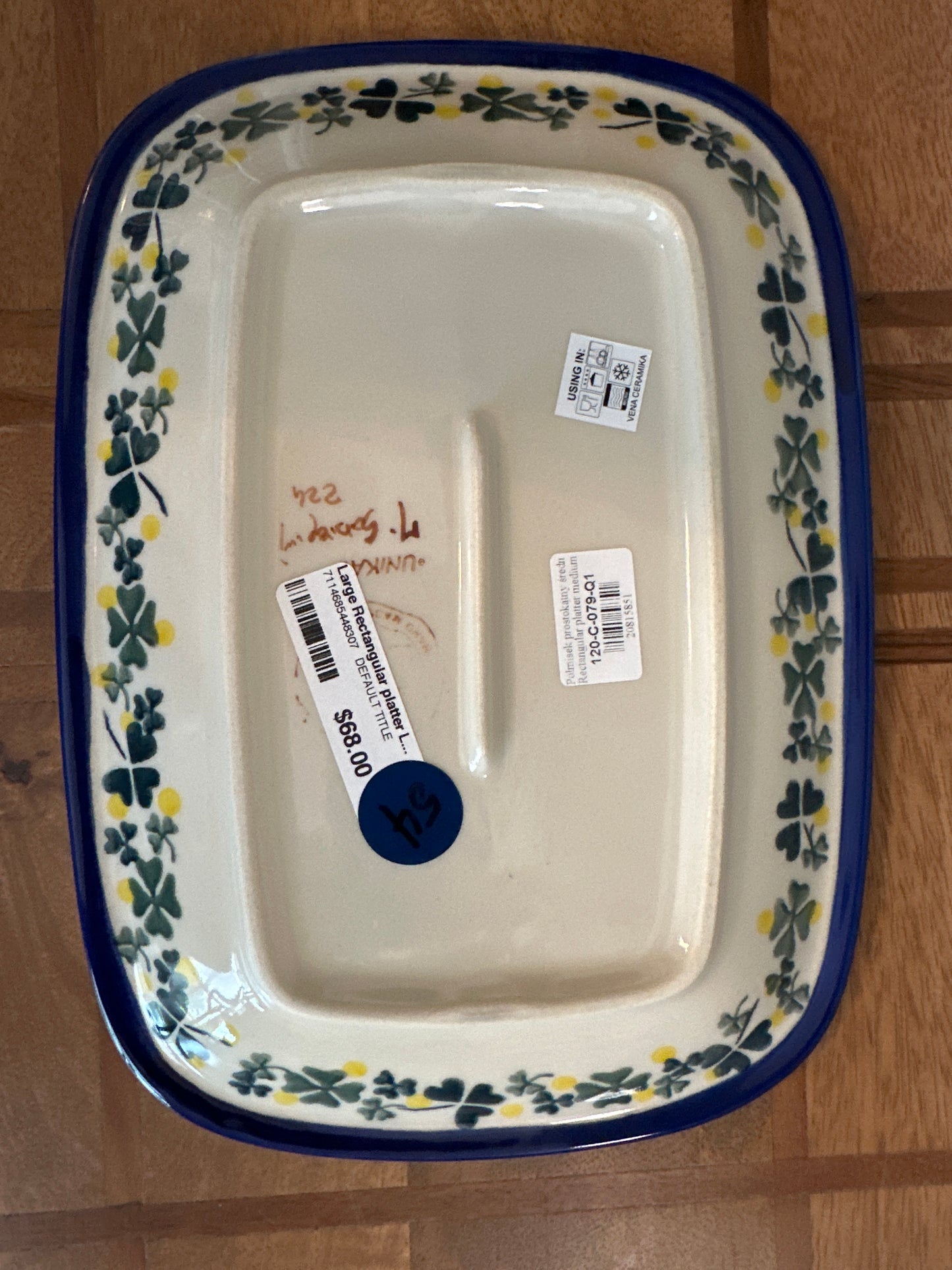 Vena Polish Pottery Medium Rectangular Platter Lucky Shamrock