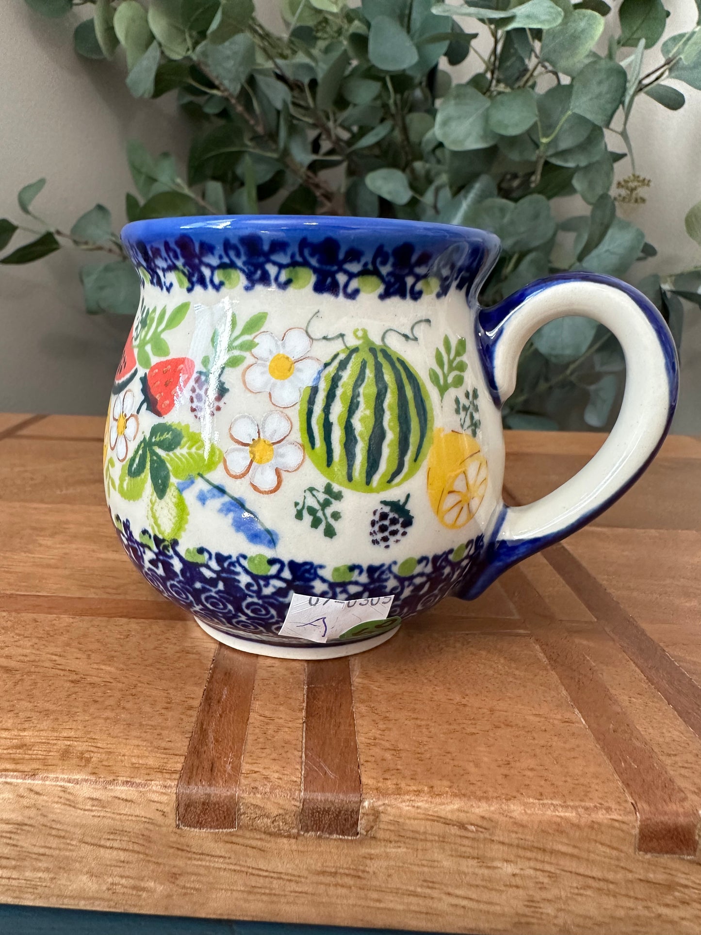 Kalich Polish Pottery, Unikat, Art Level 1, Festive Flowers & Fruits, 12 oz Bubble Mug