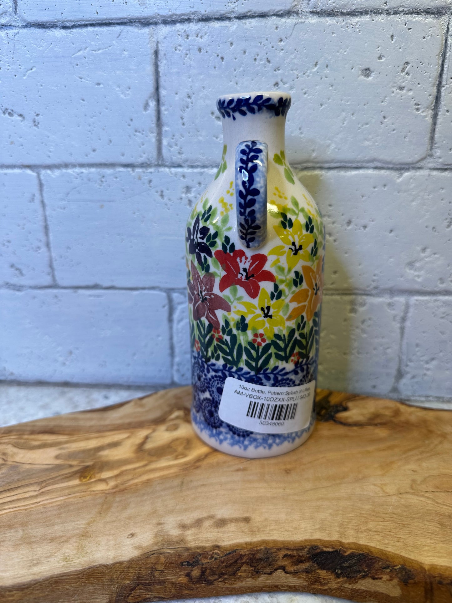 Ceramika Amfora, Splash of Lilies, 10oz Bottle for Oil, Syrups, Dressings