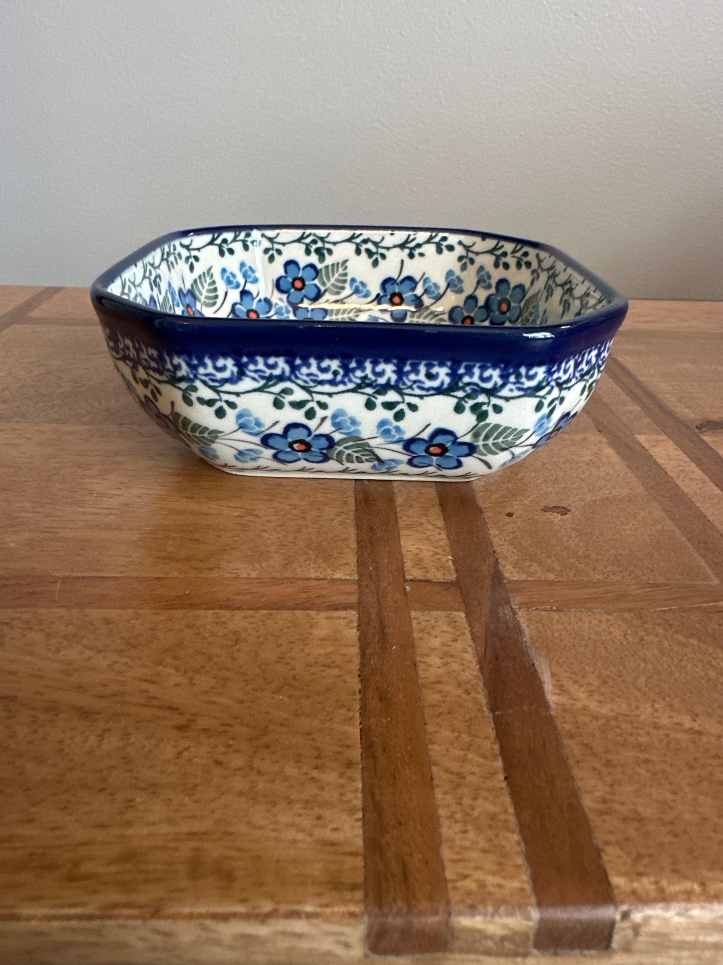 Ceramika Artystyczna Polish Pottery Forget Me Not Square Bowl
