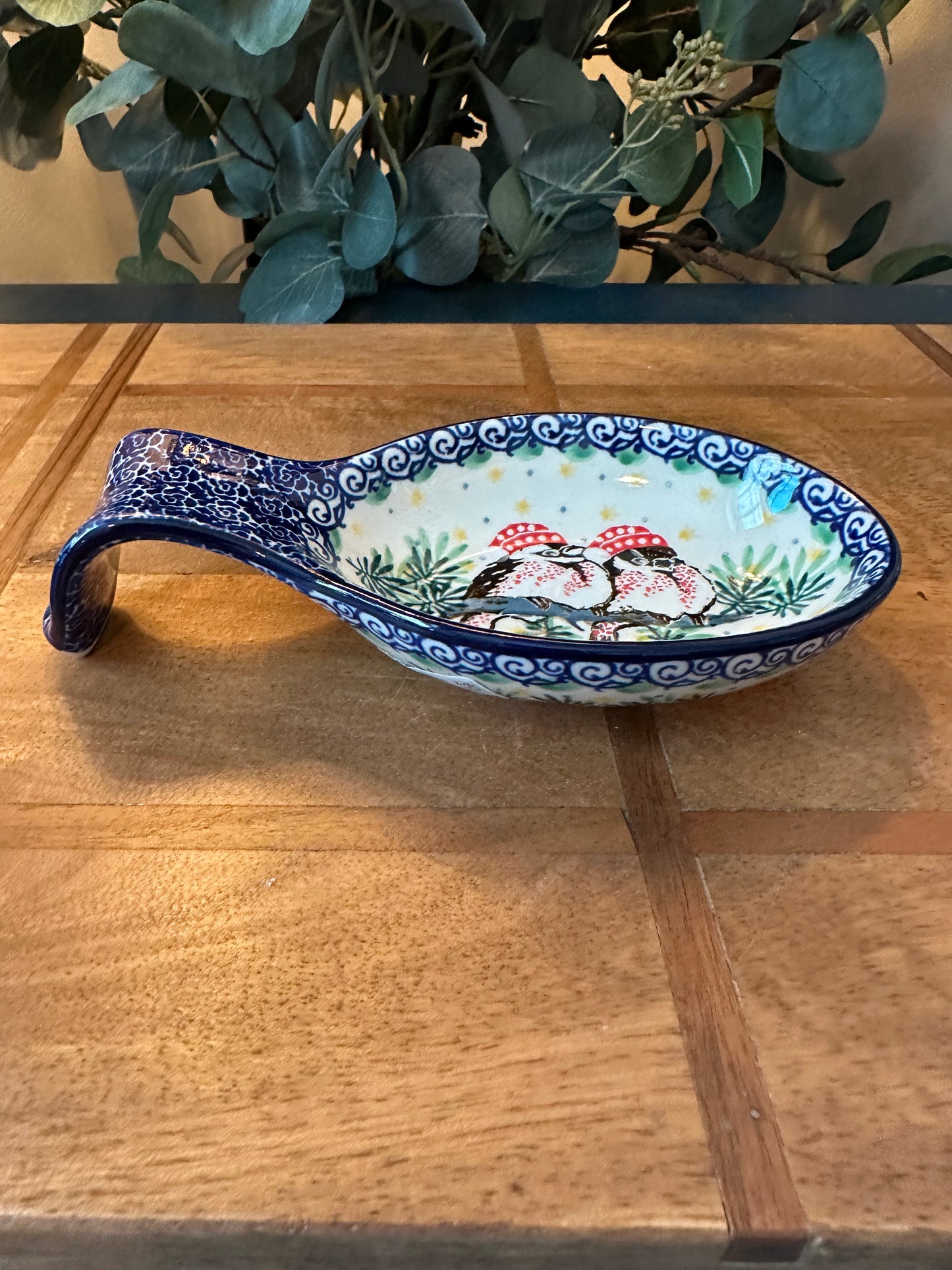 Ceramika Artystyczna Polish Pottery, Unikat Cozy Bullfinch Spoon Rest