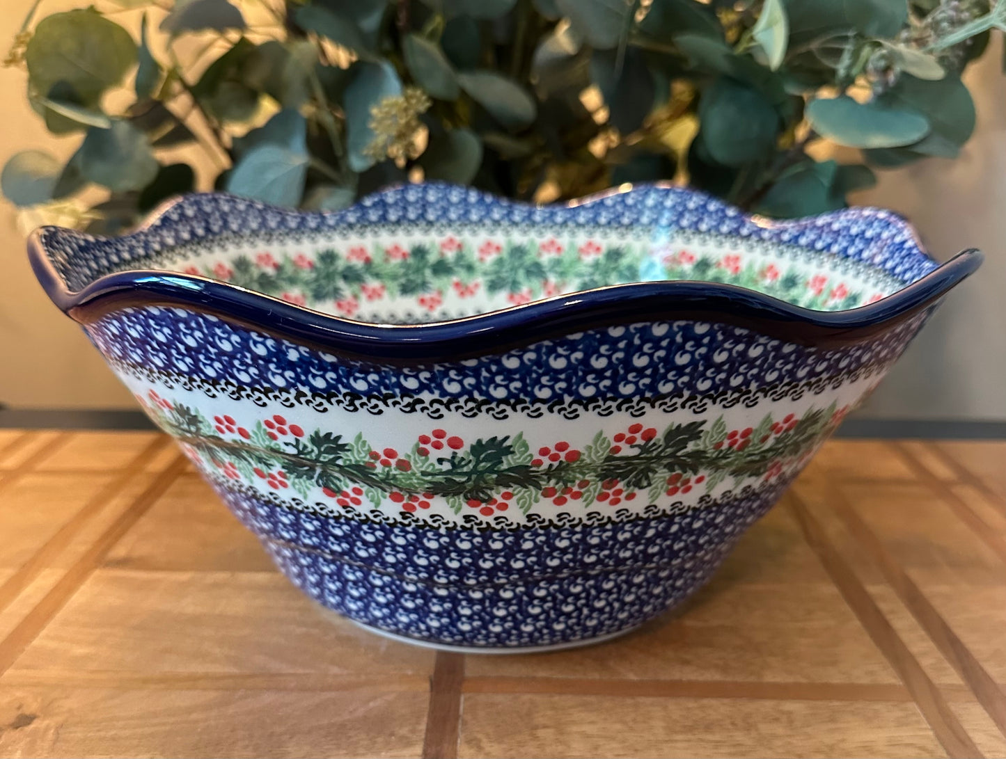 Ceramika Artystyczna Polish Pottery, Blooming Rowan, 12" Wavy Bowl