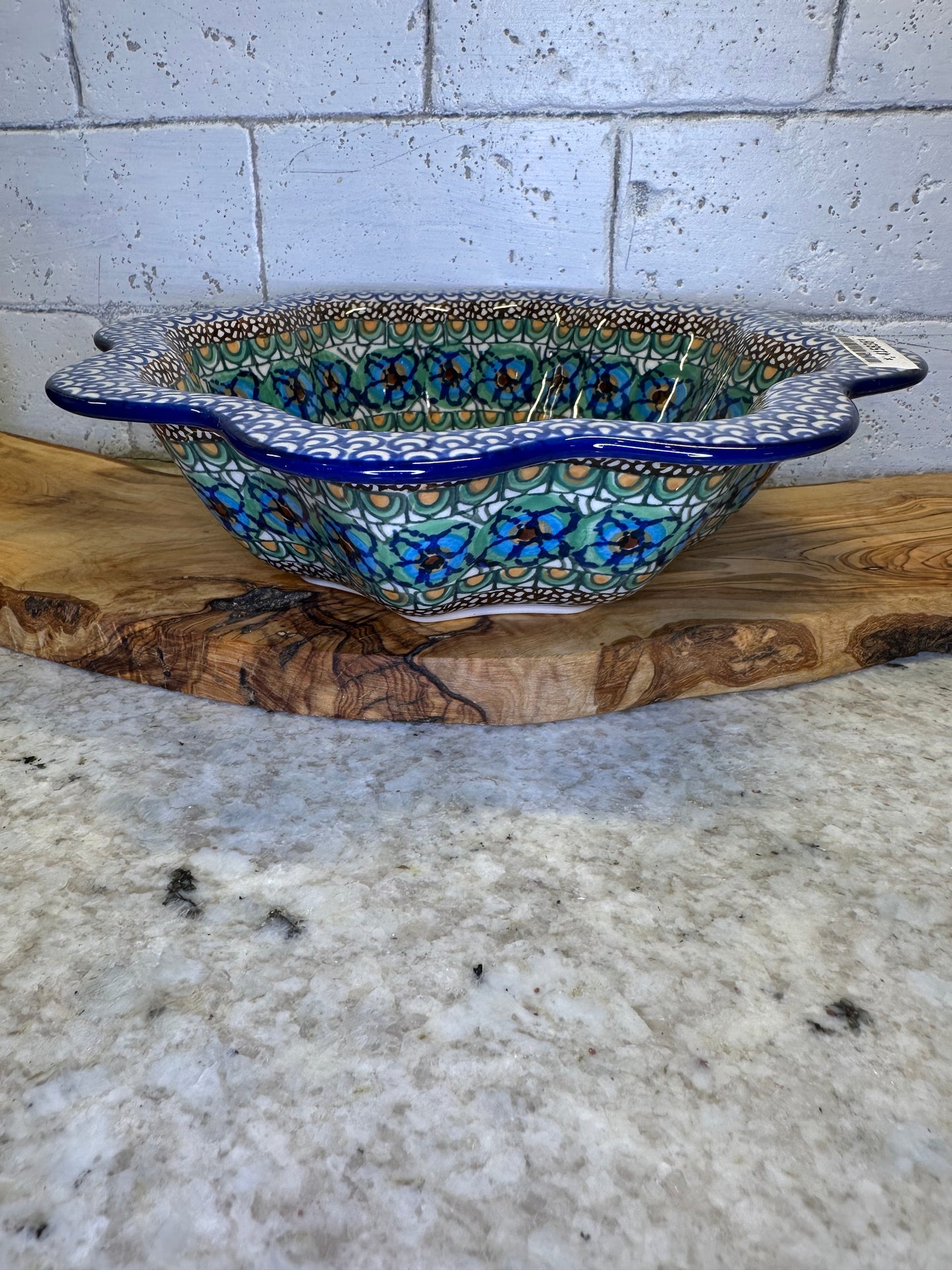 Ceramika Artystyczna Polish Pottery, Unikat Mardi Gras, Scalloped Bowl, 10"