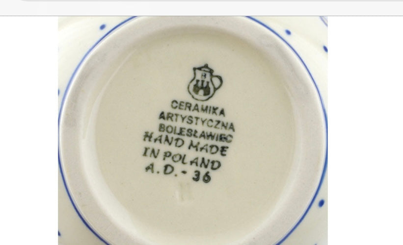 Ceramika Artystyczna Polish Pottery, Blue Zinnia, Loop Mug/Soup Bowl 16 oz