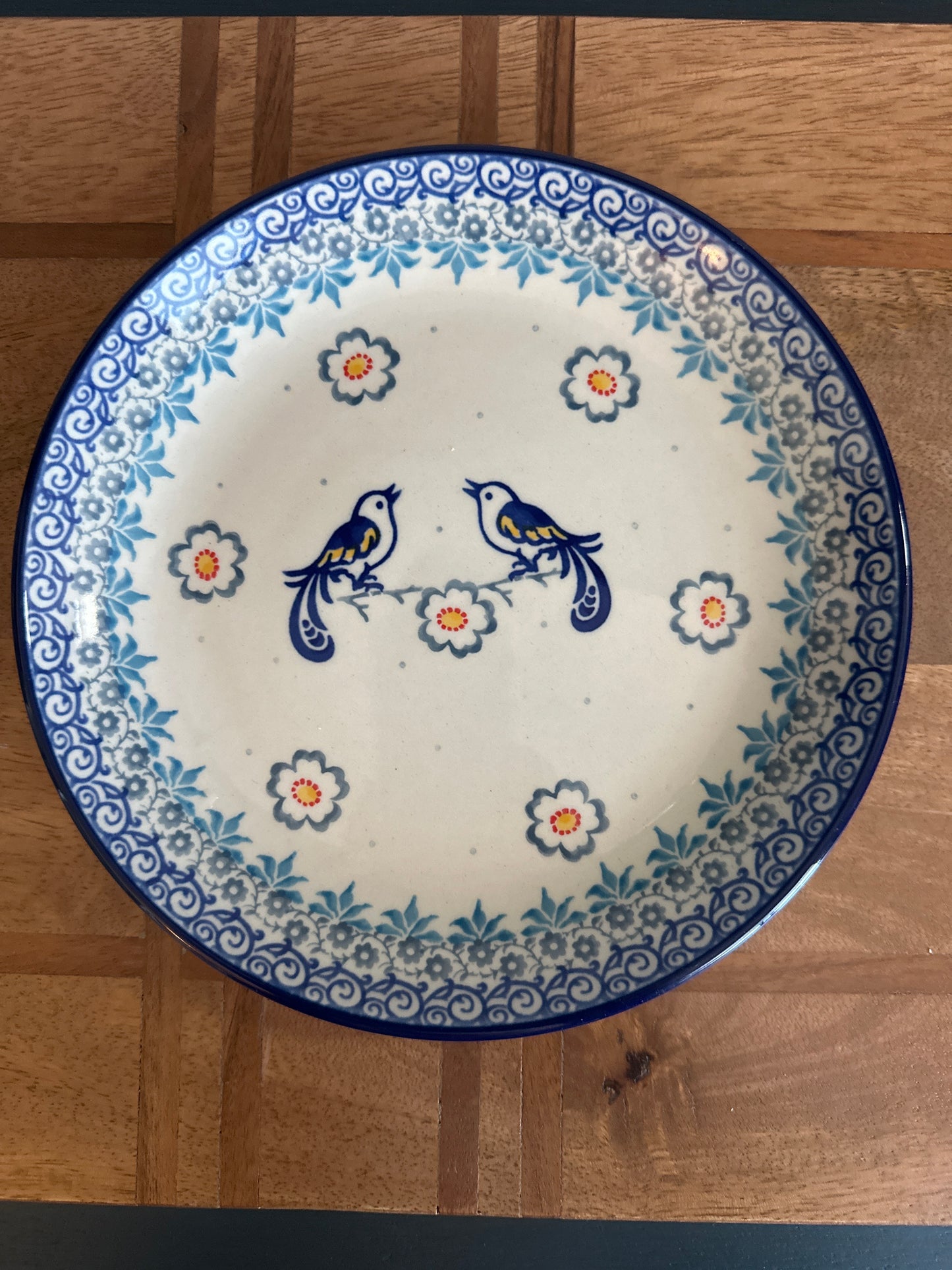 Ceramika Artystyczna Polish Pottery, 2 Birds on a Wire Salad Plate