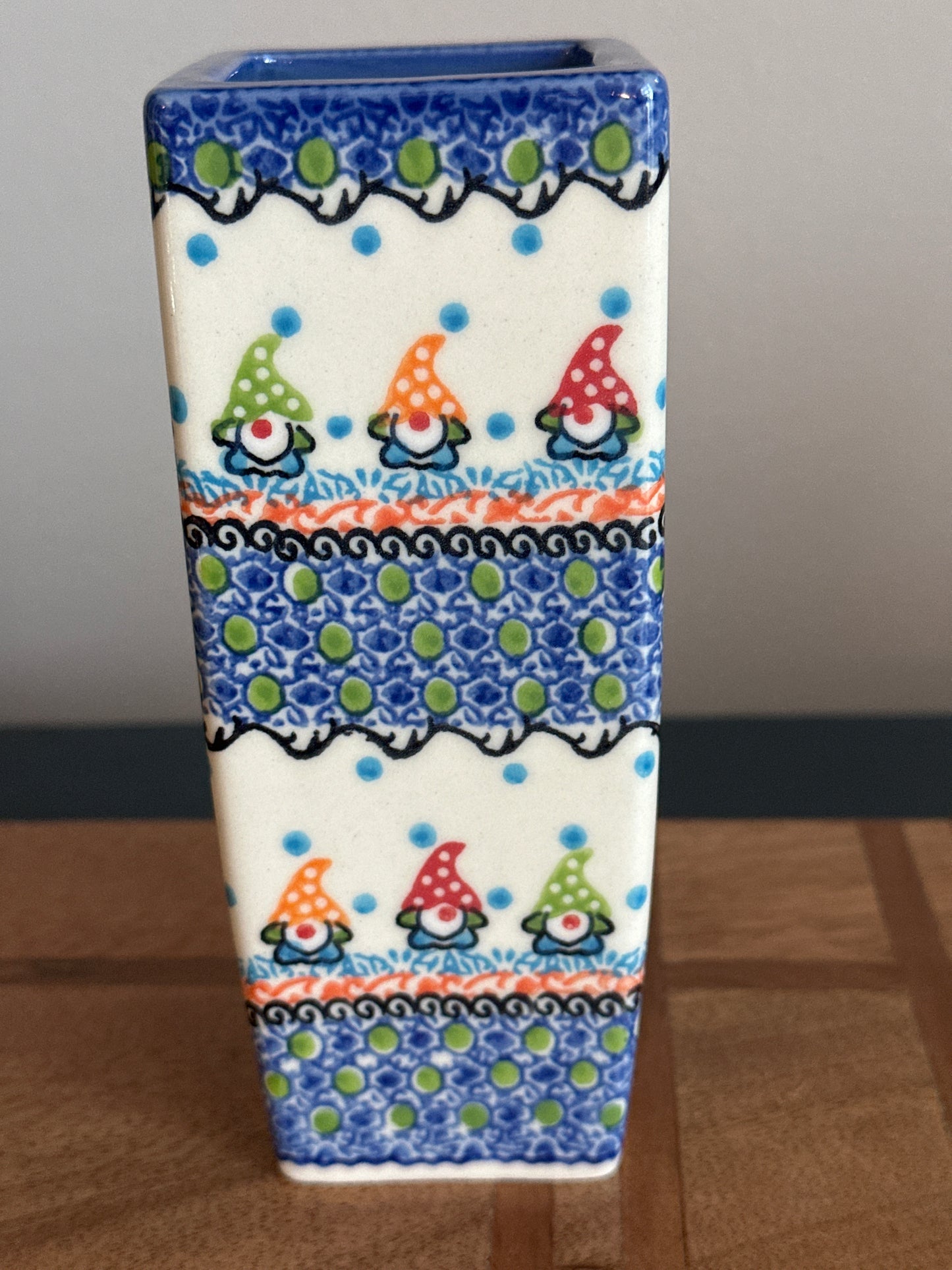 Galia Polish Pottery, Colorful Gnomes Vase