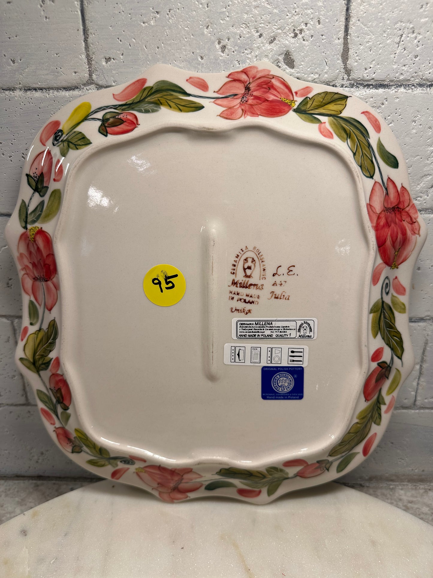 Millena Polish Pottery, Rectangular Scalloped, Peone Fancy Tray, Preowned