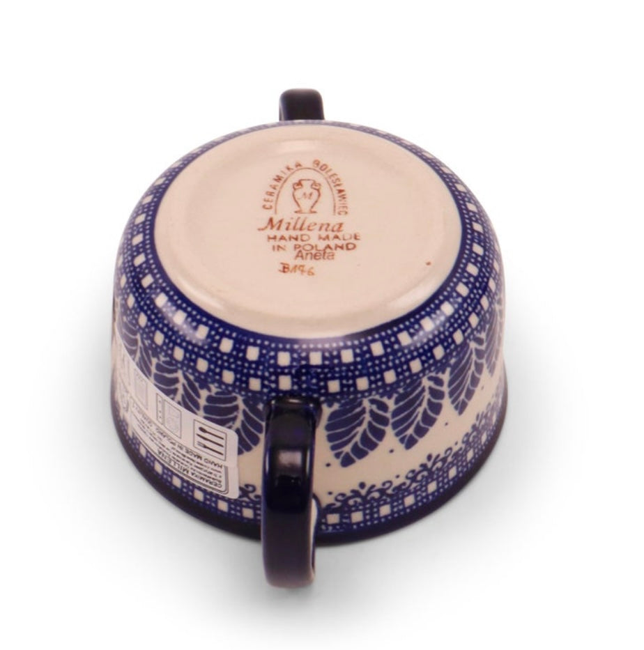 Millena Polish Pottery, Pattern B176, Bouillon Bowl with Handles