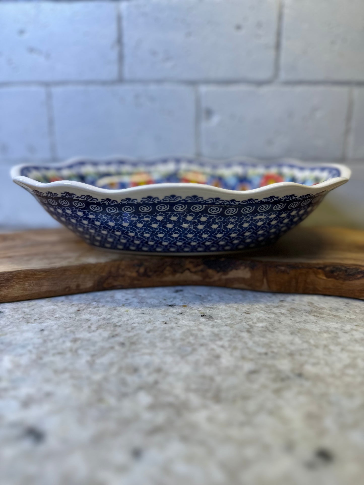 Kaola Studios Polish Pottery, Signature Unikat, Summer Wreath, Oval Wavy Dish