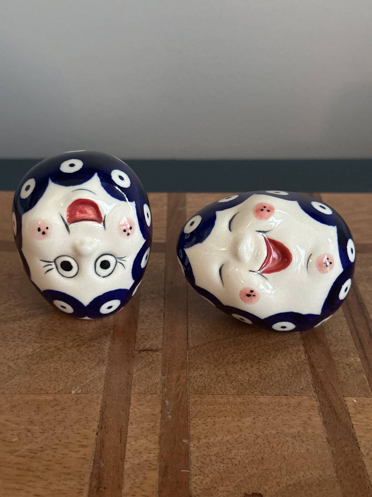 Amfora Polish Pottery, 3" Eggs, Silly Friend Figurines. Set of 2