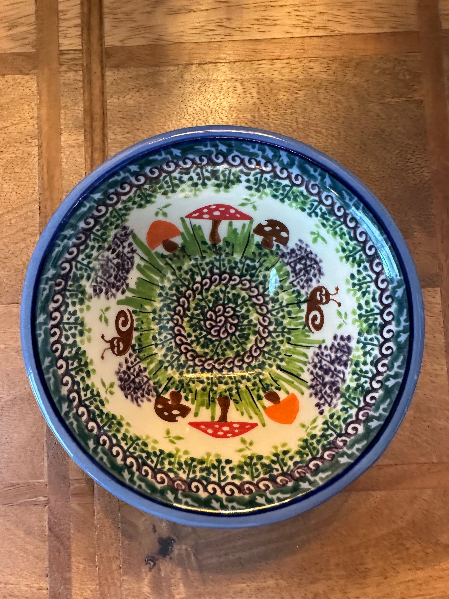 Galia Polish Pottery, Mushroom & Snail Medium Pedestal Bowl