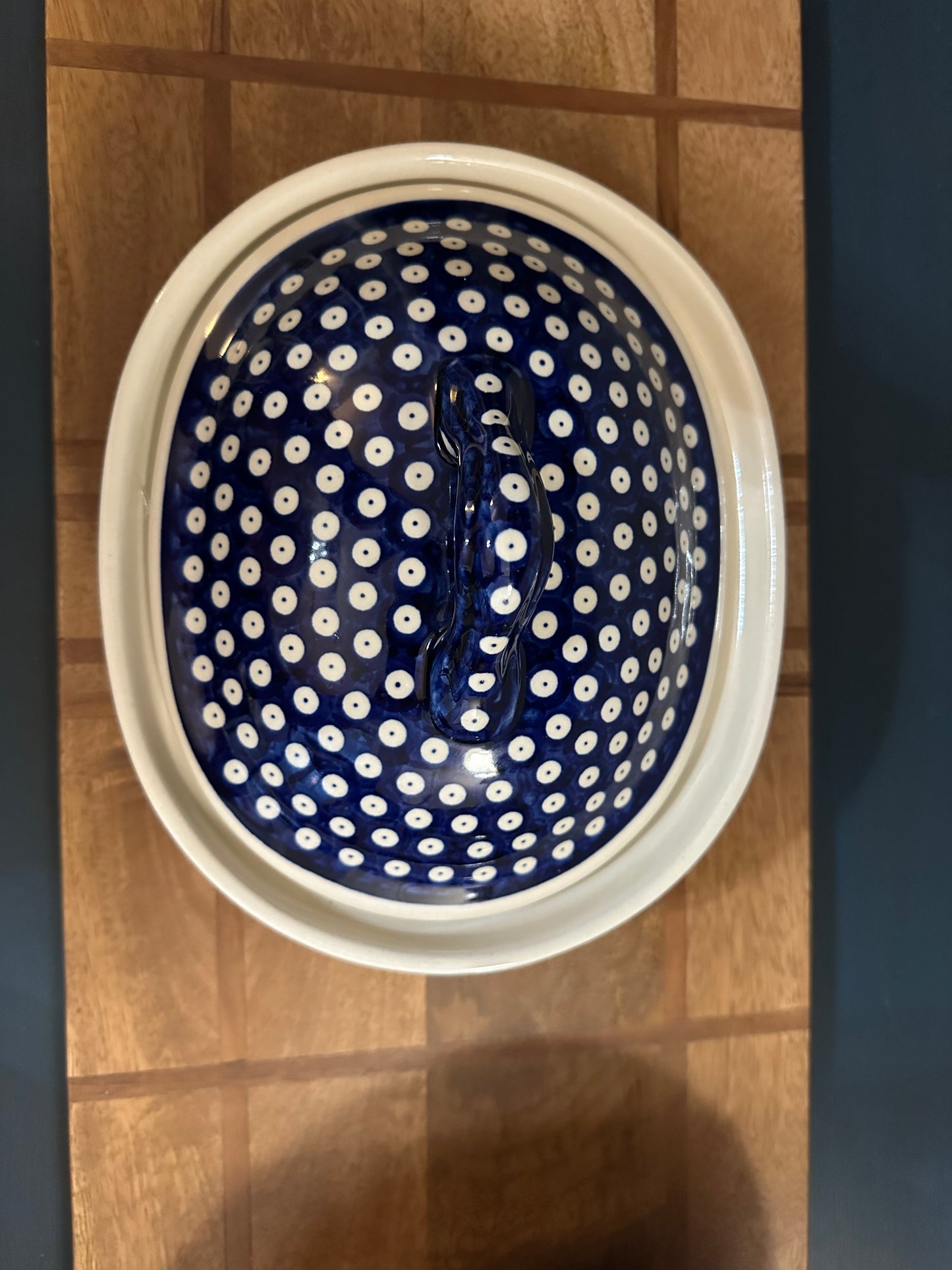 Zaklady Polish Pottery Owls Eye Covered Oval Baker