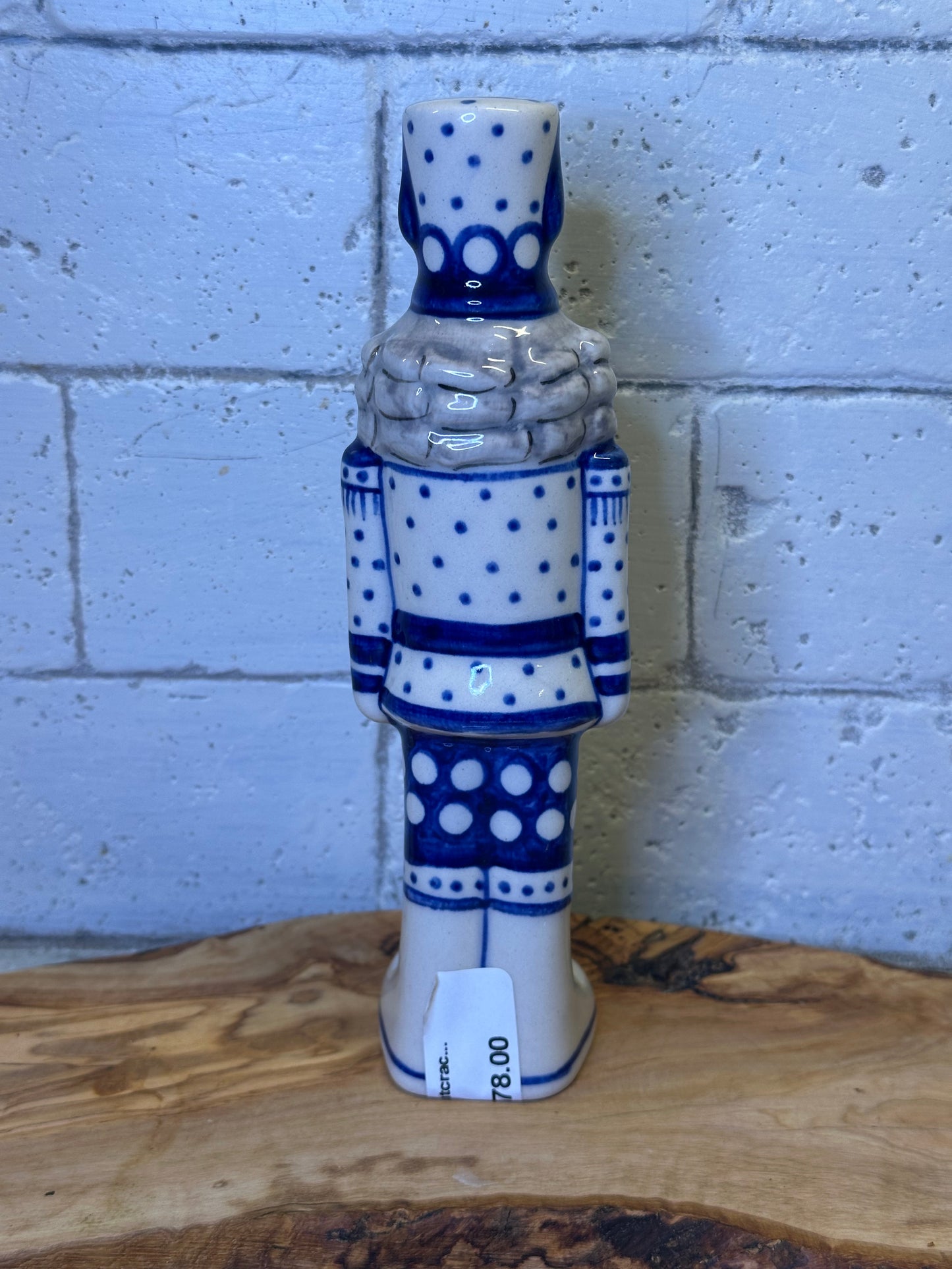 Vena Polish Pottery, Blue Polka Dot Suit Nutcracker, 7.5"