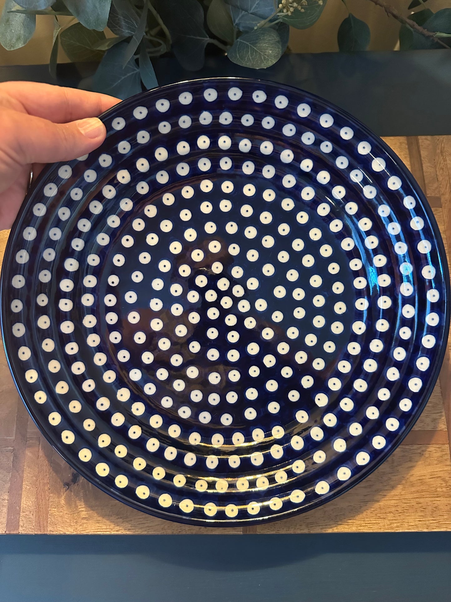 Ceramika Artystyczna Polish Pottery, Traditional Pattern, Owls Eye Ridged Dinner/Serving Plate