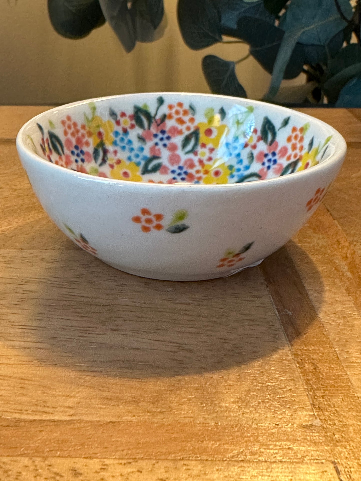 Vena Polish Pottery. Yellow & Pink Fields Medium Dip Bowl